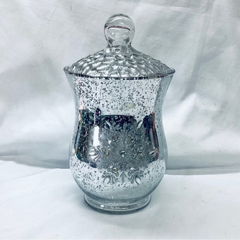 Silver Speckles Snowflake Hurricane Jar with Lid